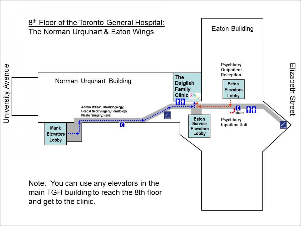 Kaart van die Algemene Hospitaal van die 8 ste vloer Toronto