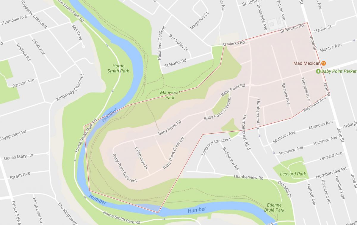 Kaart van die Baba Punt omgewing Toronto