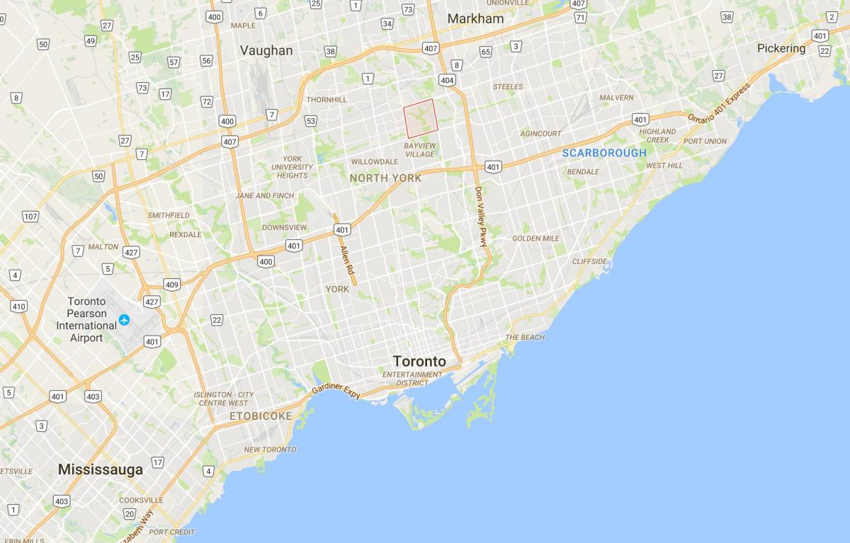 Kaart van Bayview Bos – Steeles distrik Toronto