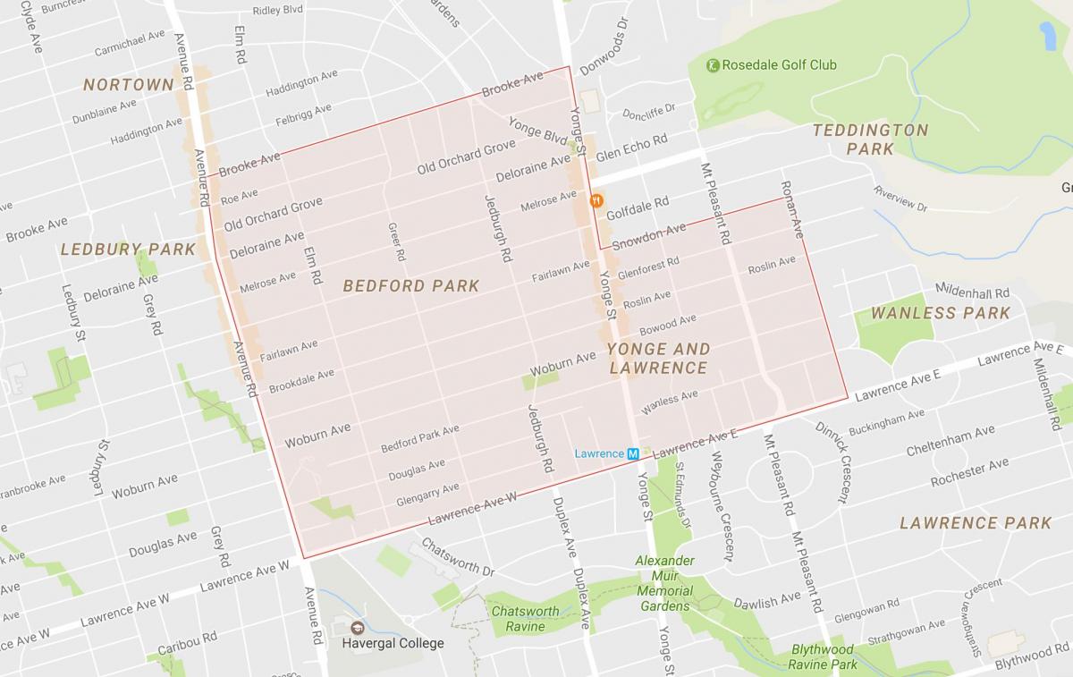 Kaart van Bedford Park omgewing Toronto
