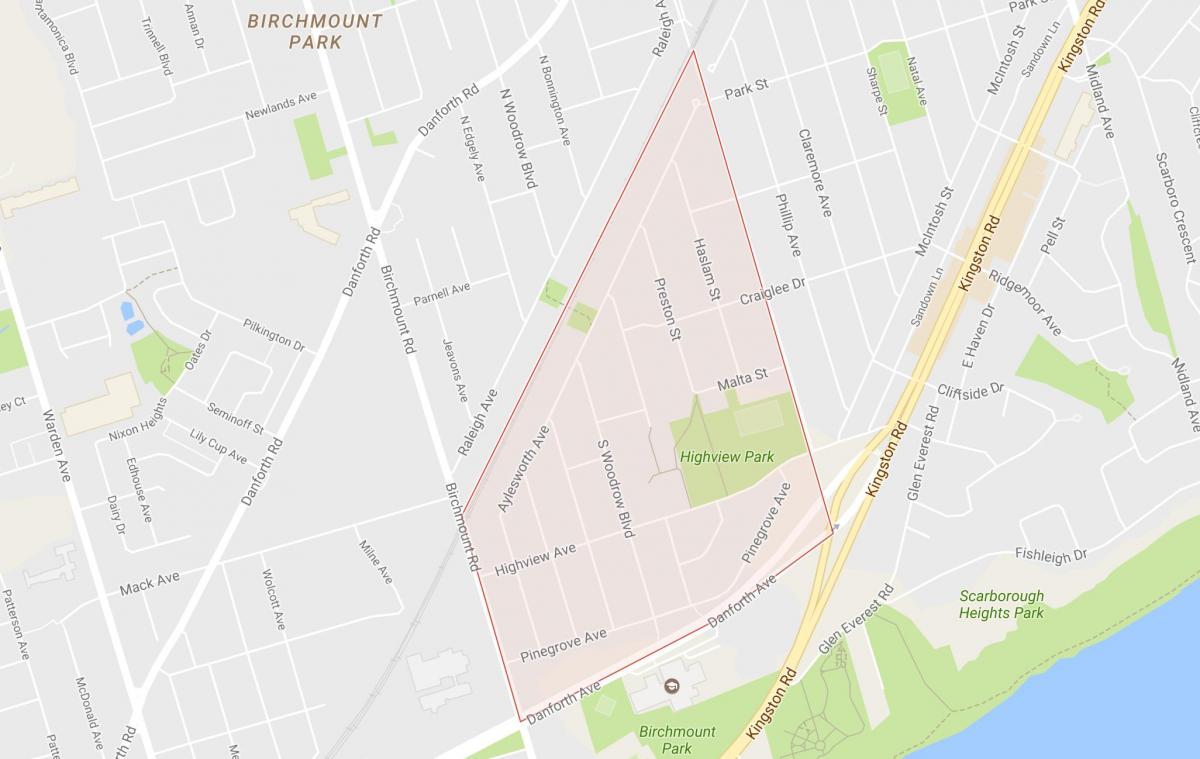 Kaart van Berk Krans Hoogtes omgewing Toronto