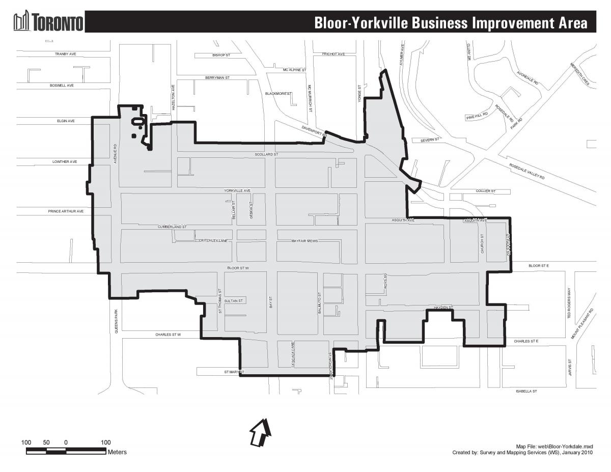 Kaart van Bloor Yorkville Toronto boudary