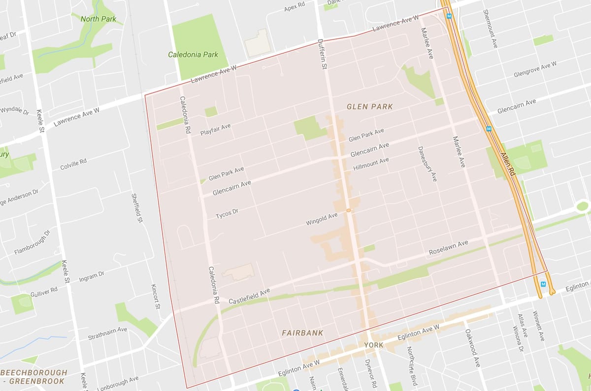 Kaart van Briar Hill–Belgravia omgewing Toronto