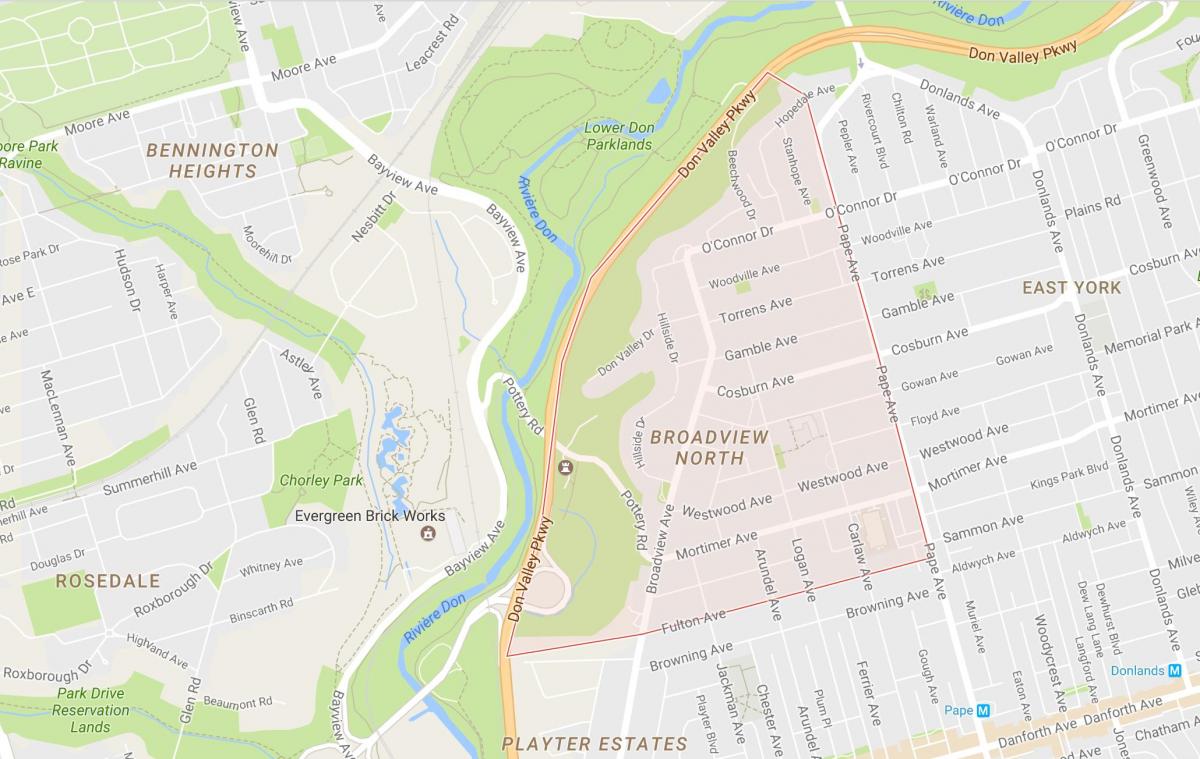 Kaart van Broadview Noord omgewing Toronto