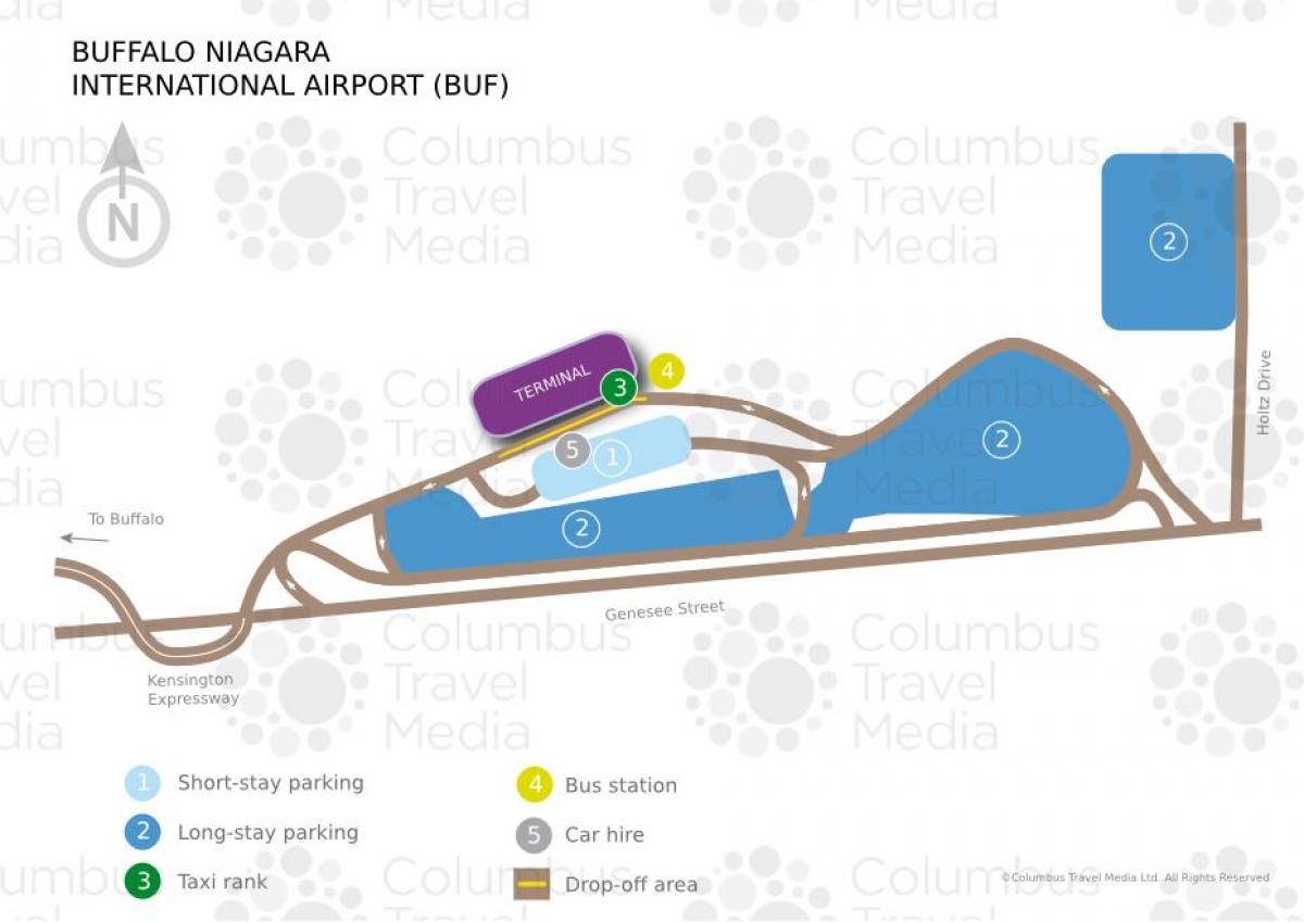 Kaart van die Buffalo-Niagara internasionale lughawe
