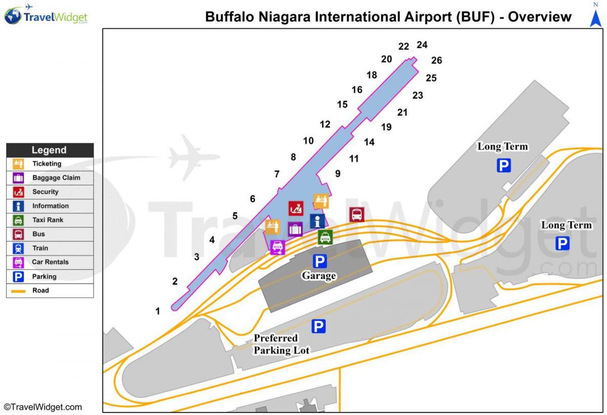 Kaart van die Buffalo-Niagara lughawe