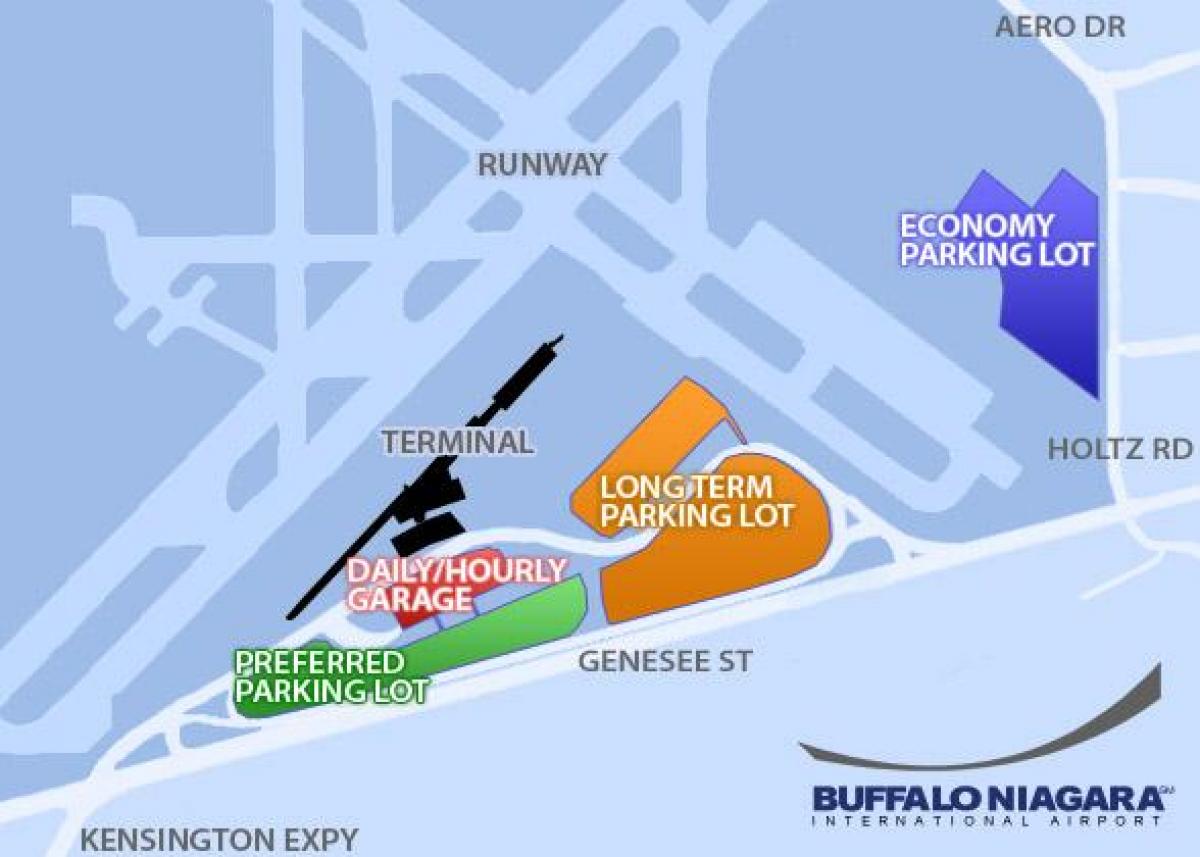 Kaart van die Buffalo-Niagara lughawe parkering