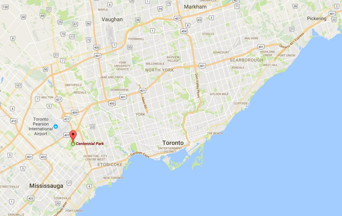 Kaart van Centennial Park distrik Toronto