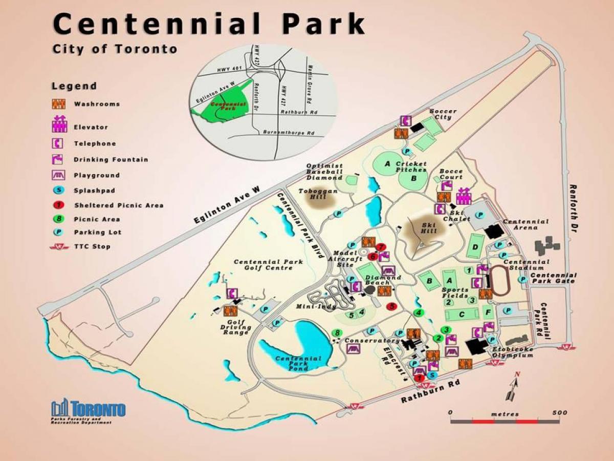 Kaart van Centennial Park Kweekhuis-Toronto