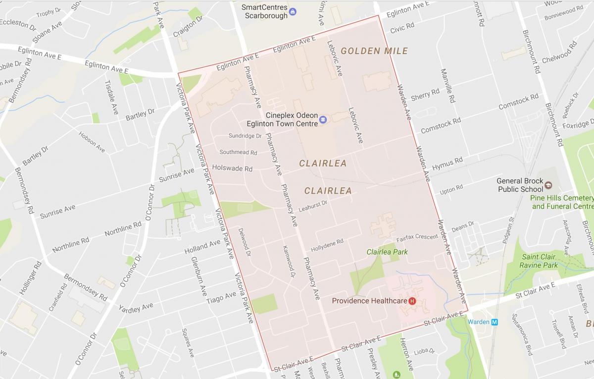 Kaart van Clairlea omgewing Toronto
