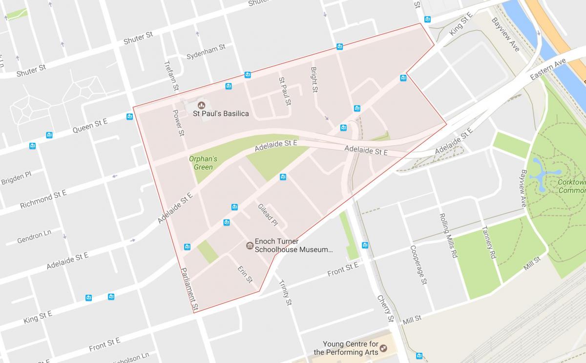 Kaart van Corktown omgewing Toronto
