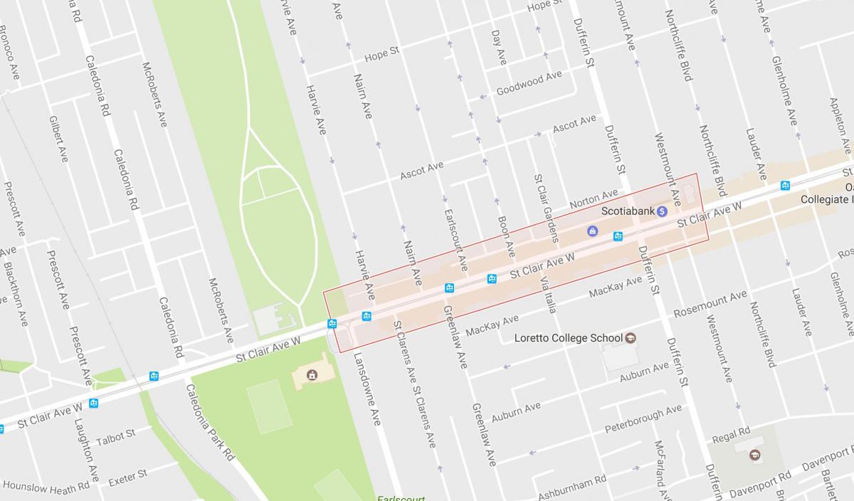 Kaart van die Corso Italia omgewing Toronto