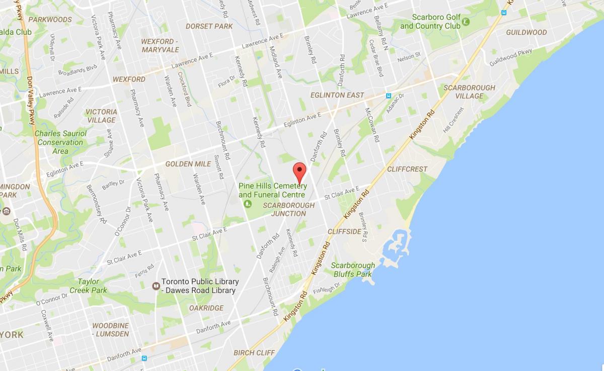 Kaart van die Danforth pad Toronto