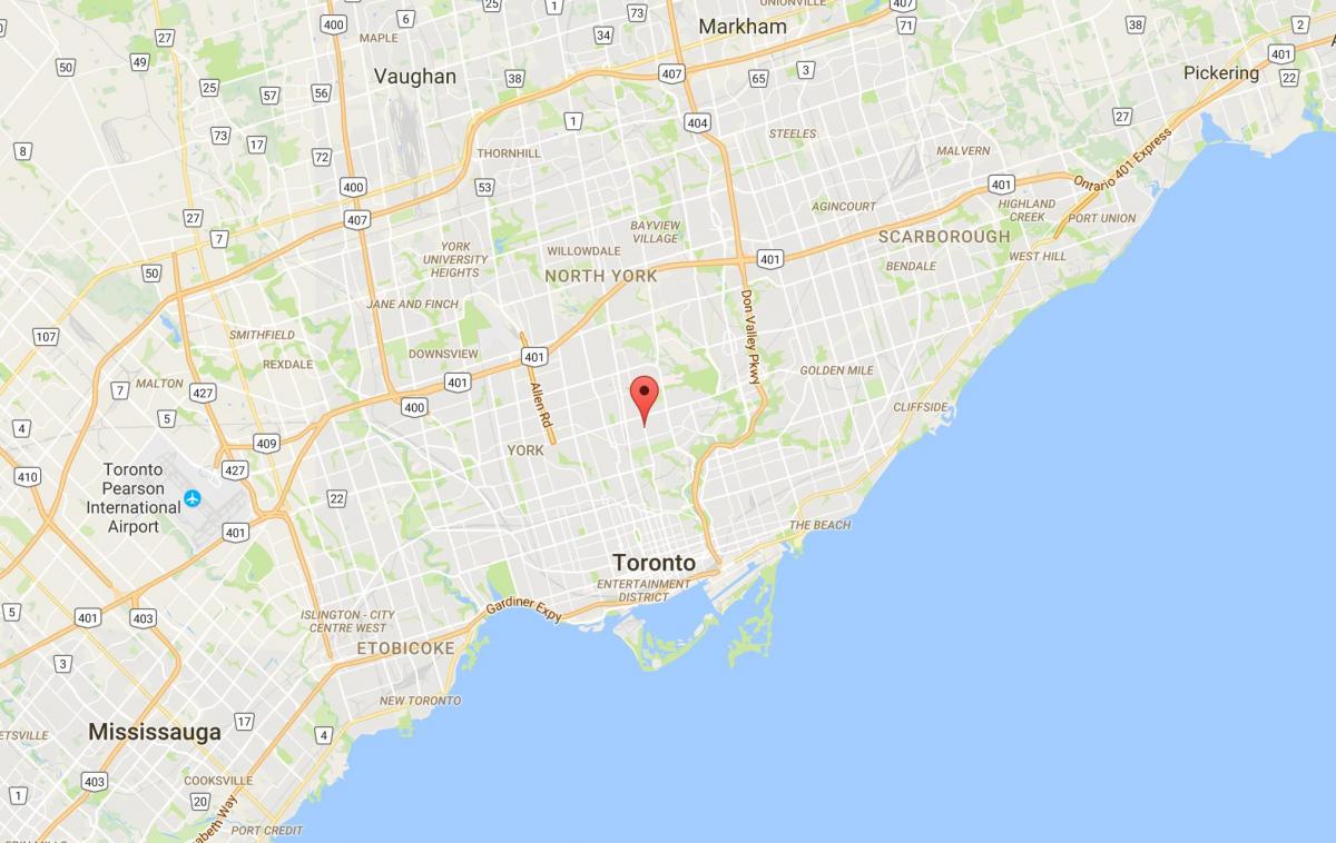 Kaart van Davisville Dorp distrik Toronto