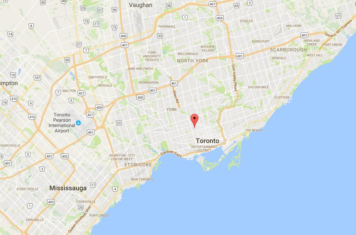 Kaart van Die Aanhangsel distrik Toronto
