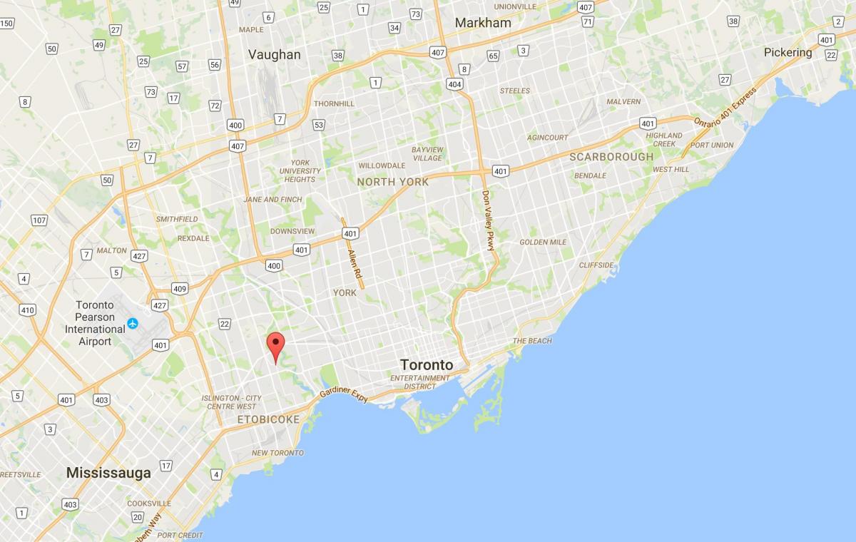 Kaart van Die Kingsway distrik Toronto