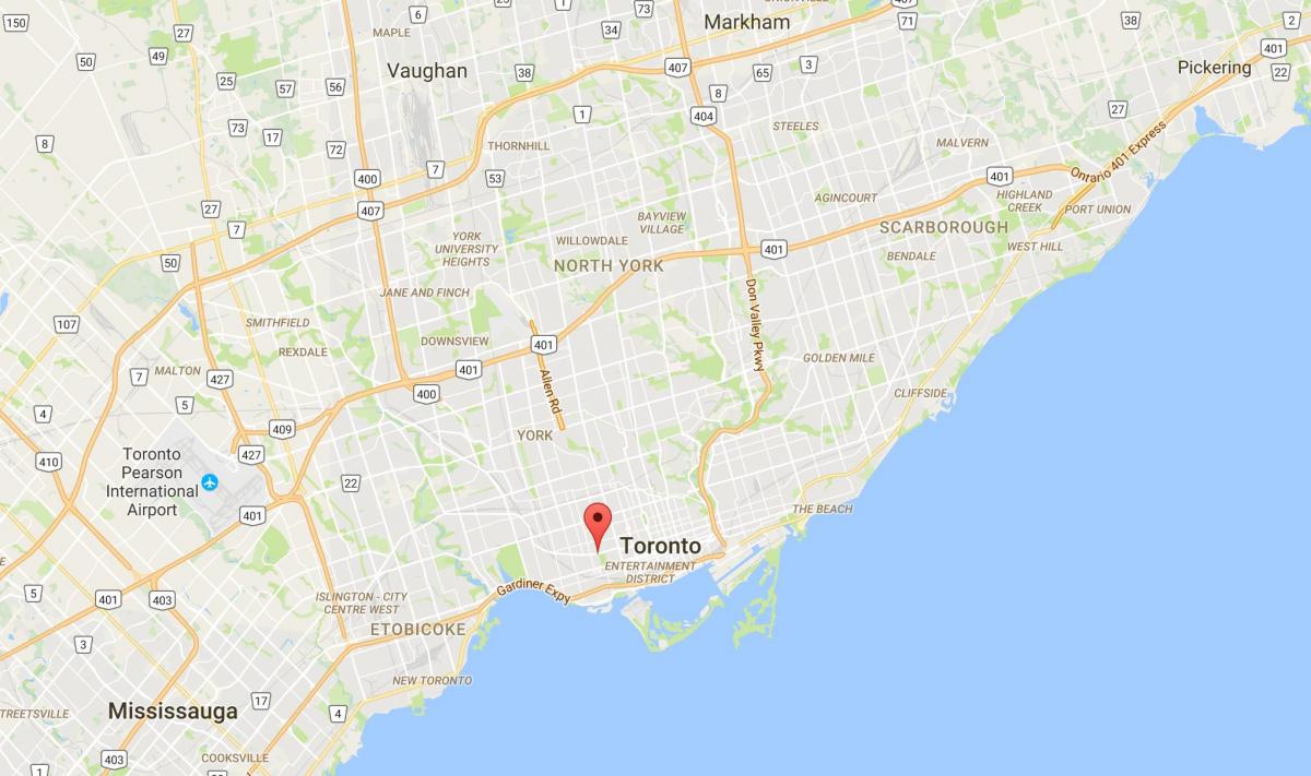 Kaart van die drie-Eenheid–Bellwoods distrik Toronto