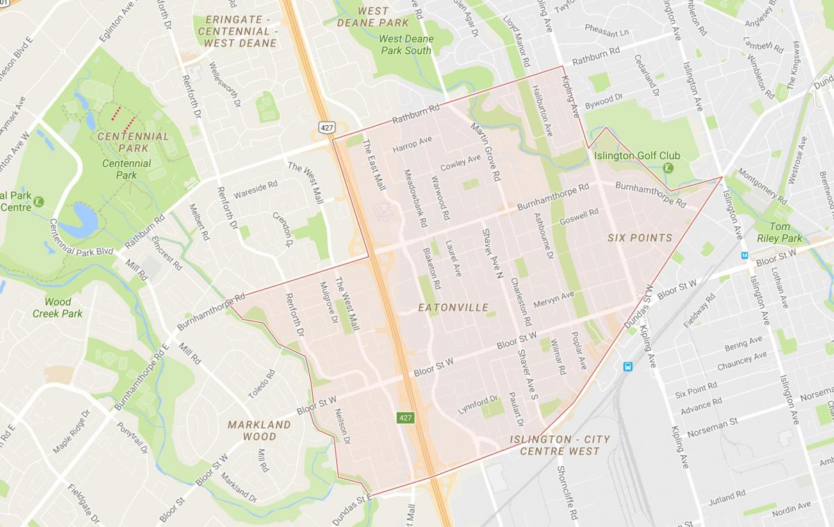 Kaart van Eatonville omgewing Toronto