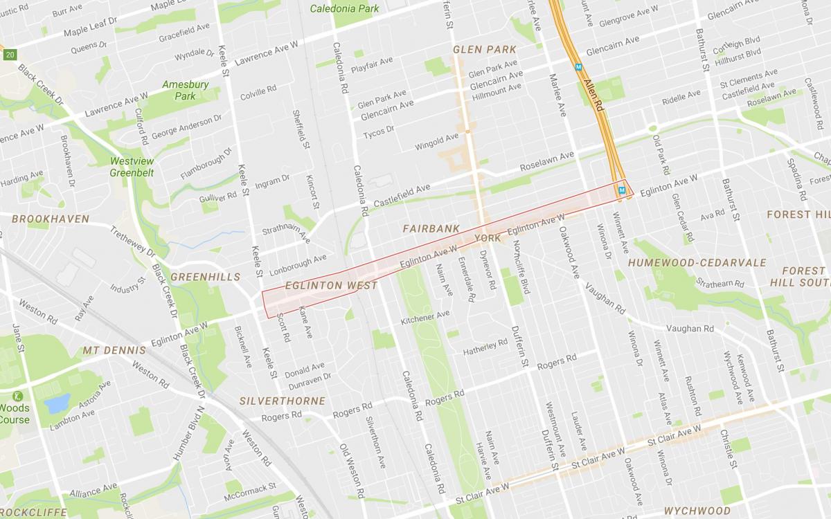 Kaart van Eglinton Wes omgewing Toronto