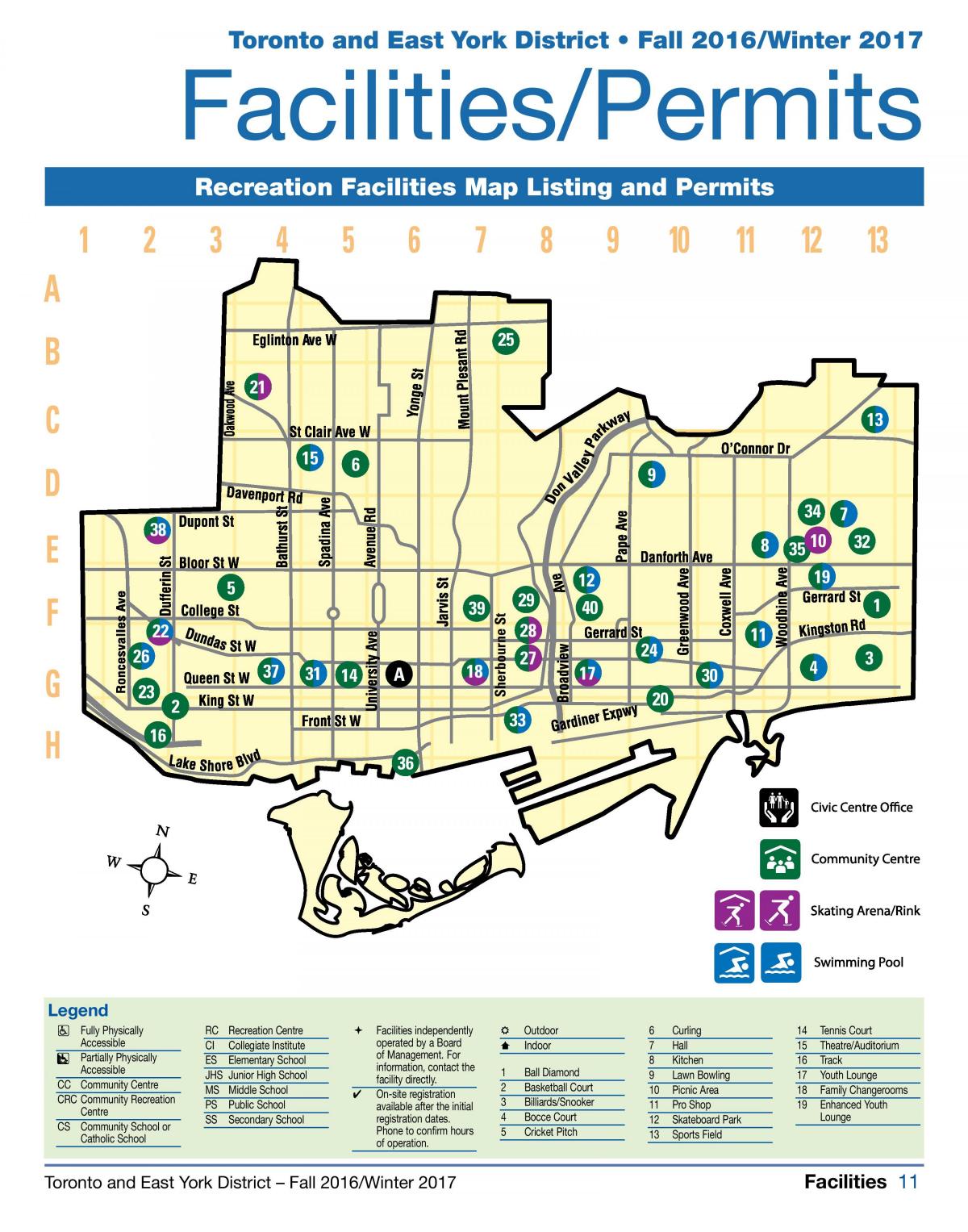 Kaart van ontspanning fasiliteite Toronto
