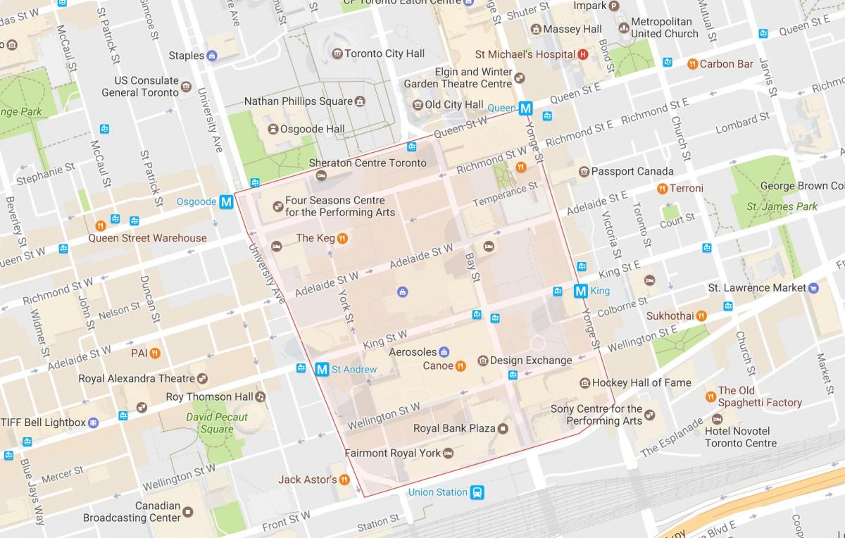 Kaart van die Finansiële Distrik omgewing Toronto