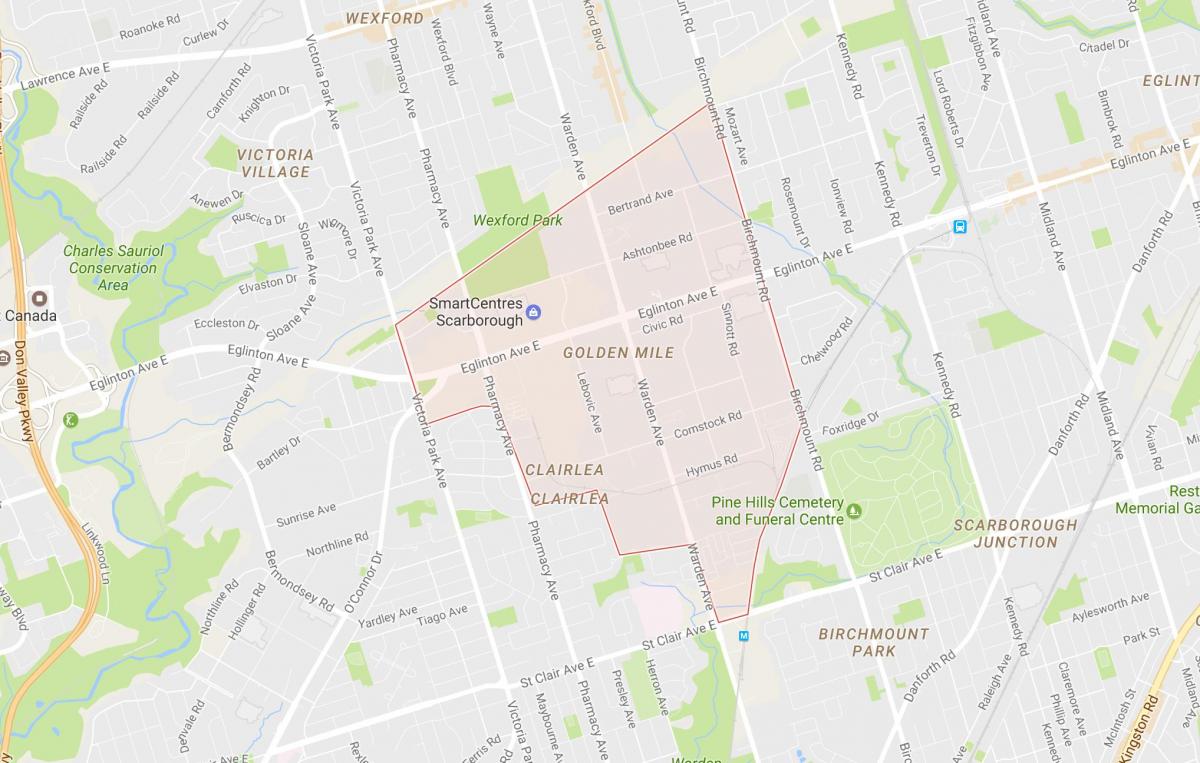 Kaart van die Goue Myl omgewing Toronto