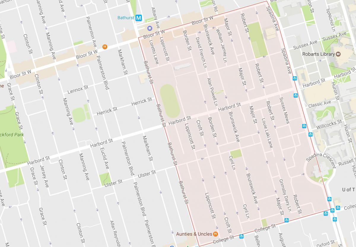 Kaart van Harbord Dorp omgewing Toronto