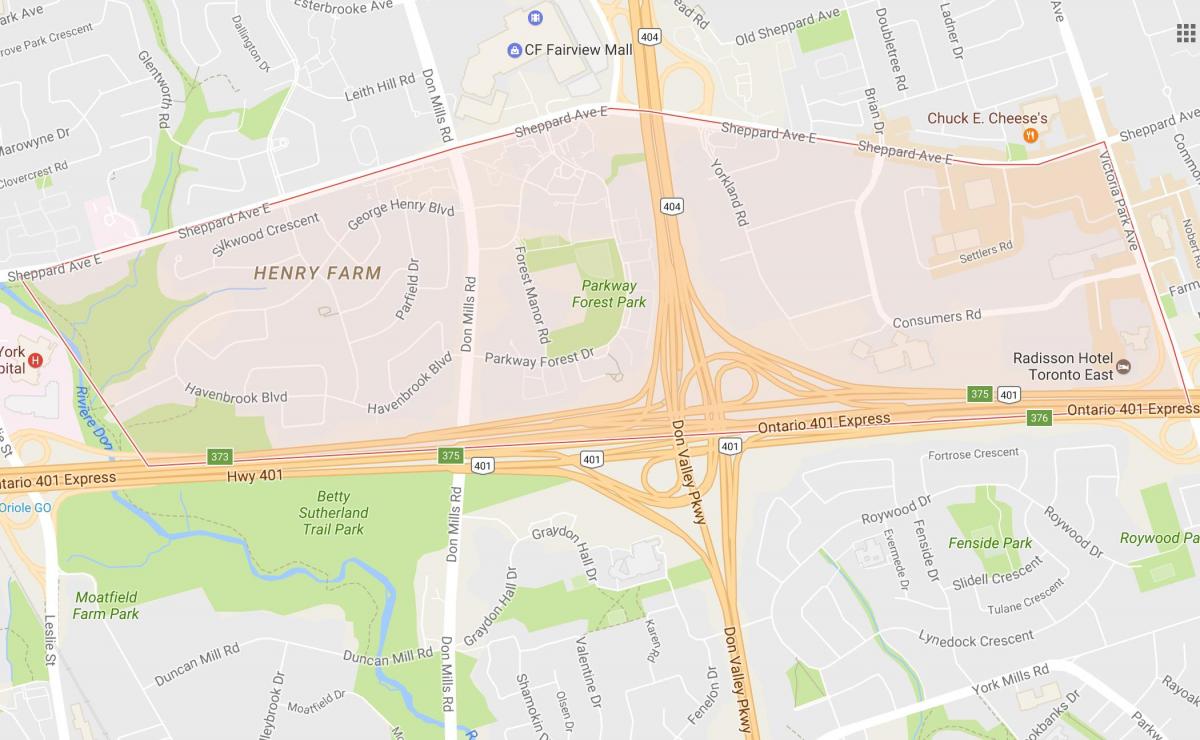 Kaart van Henry Plaas omgewing Toronto