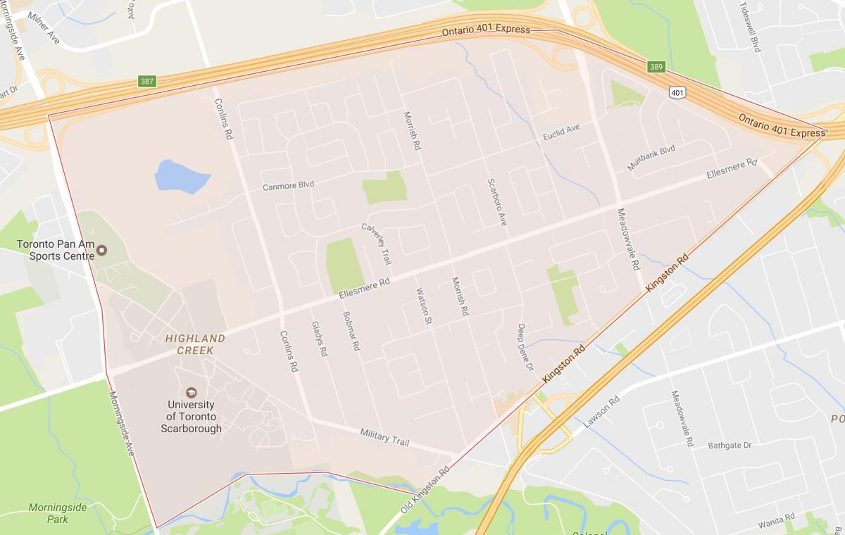 Kaart van die Highland Creek omgewing Toronto