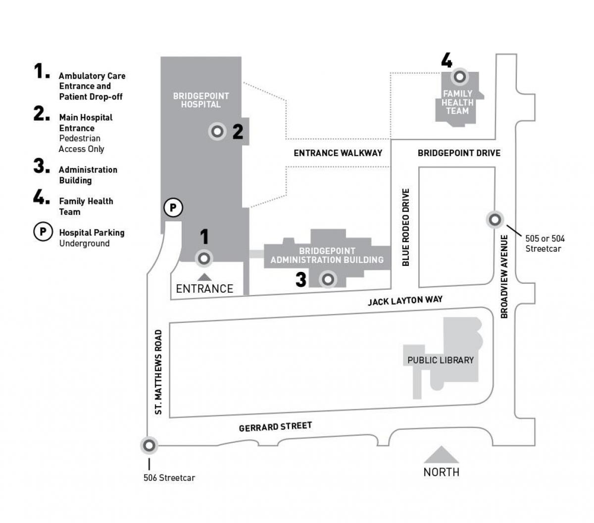 Kaart van die Hospitaal Sinai Gesondheid Stelsel-Brug Toronto