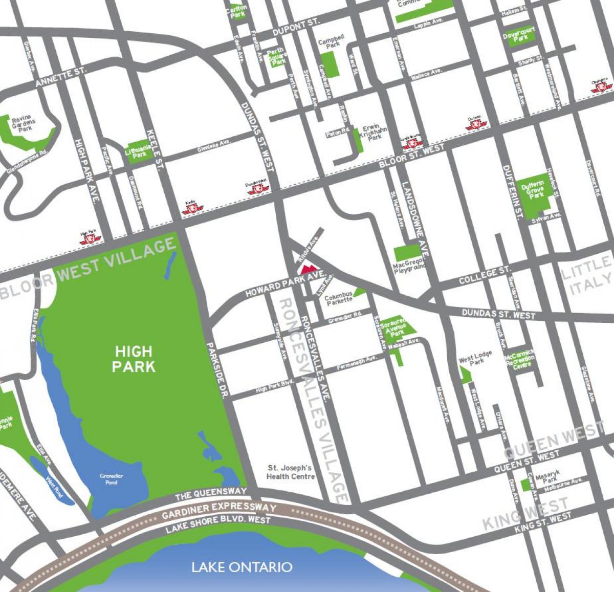Kaart van Hoë park Toronto oorsig