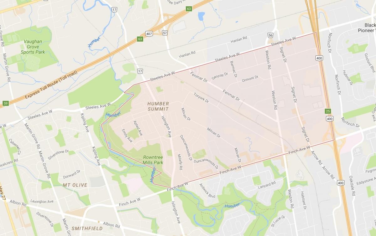 Kaart van Humber Beraad omgewing Toronto