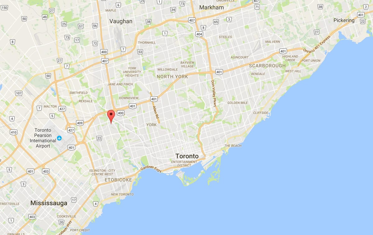 Kaart van Humber Hoogtes – Westmount distrik Toronto