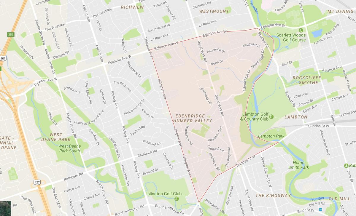 Kaart van Humber Vallei Dorp omgewing Toronto