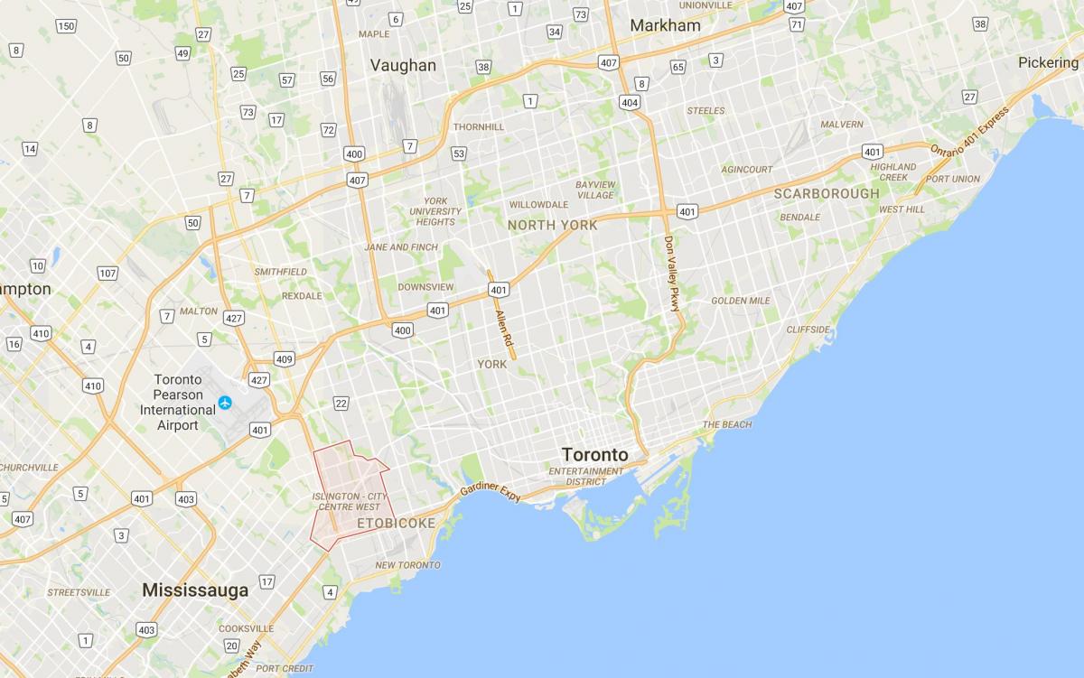 Kaart van Islington-Sentrum Wes distrik Toronto