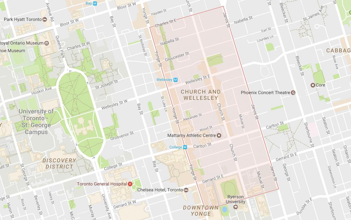Kaart van die Kerk en Wellesley omgewing Toronto