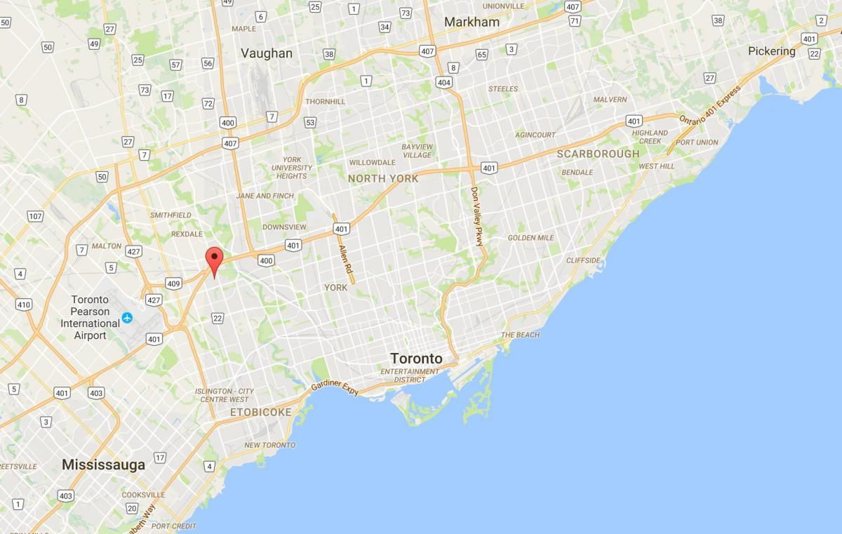 Kaart van Kingsview Dorp distrik Toronto