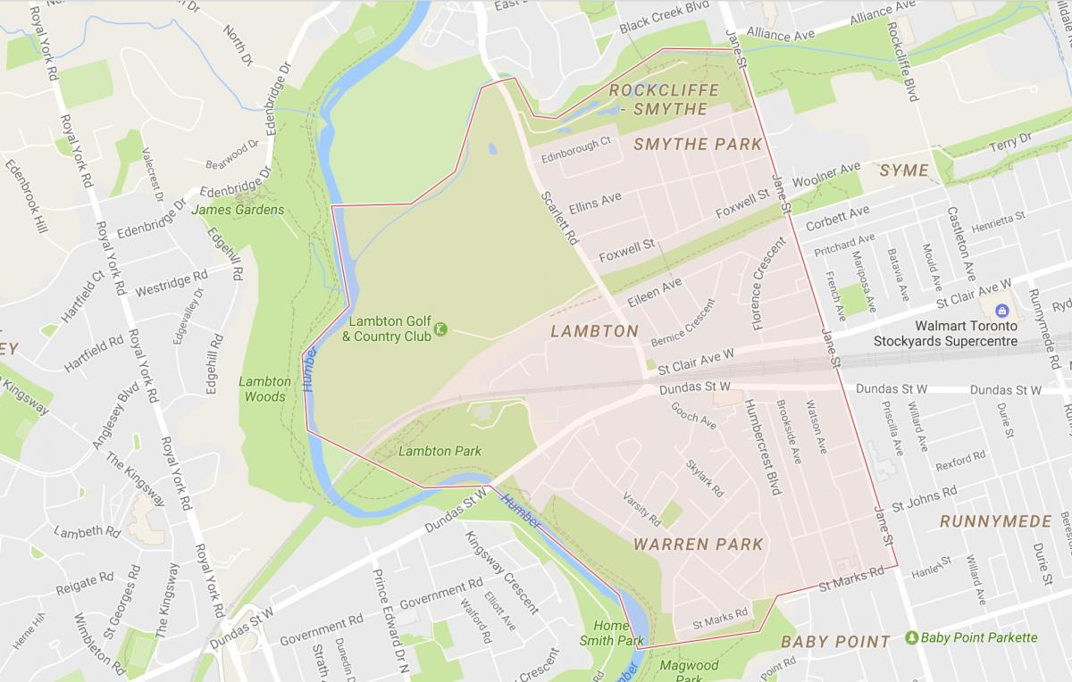 Kaart van Lambton omgewing Toronto