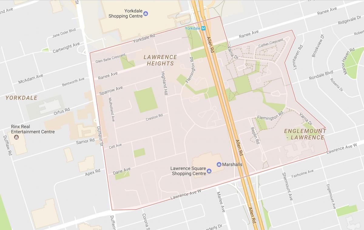 Kaart van Lawrence Hoogtes omgewing Toronto