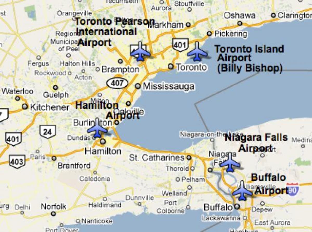 Kaart van Lughawens naby Toronto