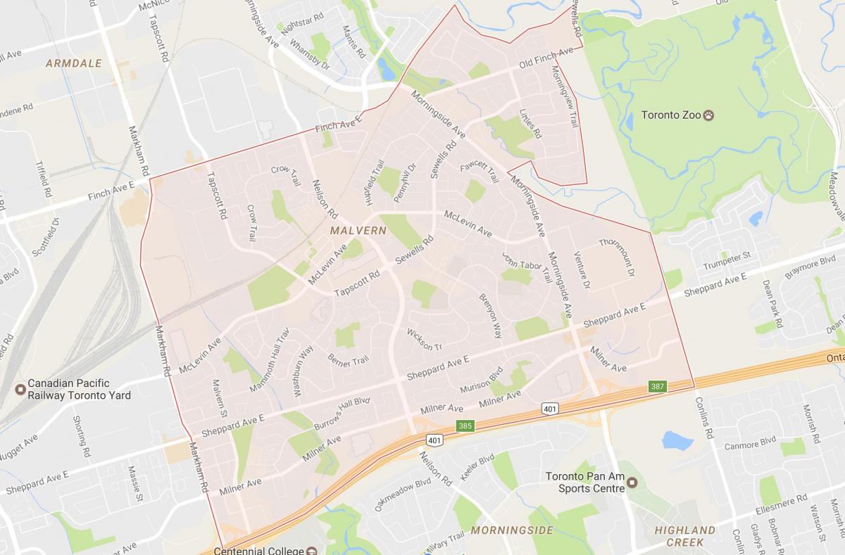 Kaart van Malvern omgewing Toronto