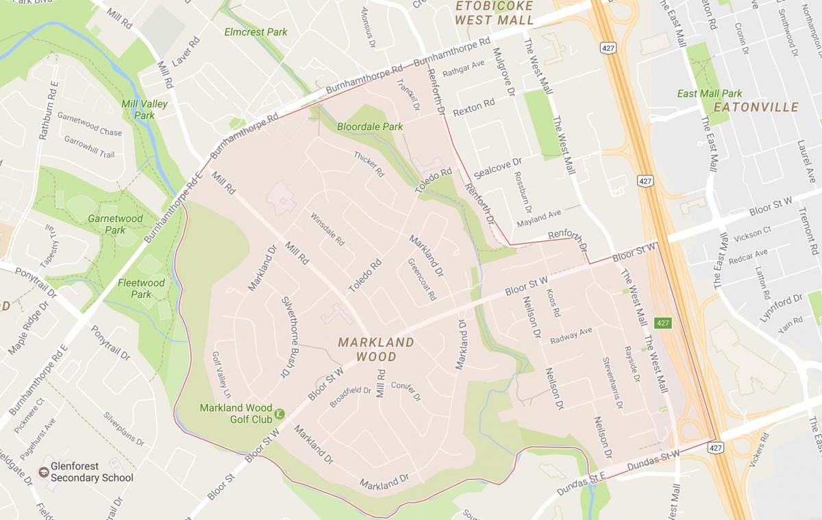 Kaart van Markland Hout omgewing Toronto