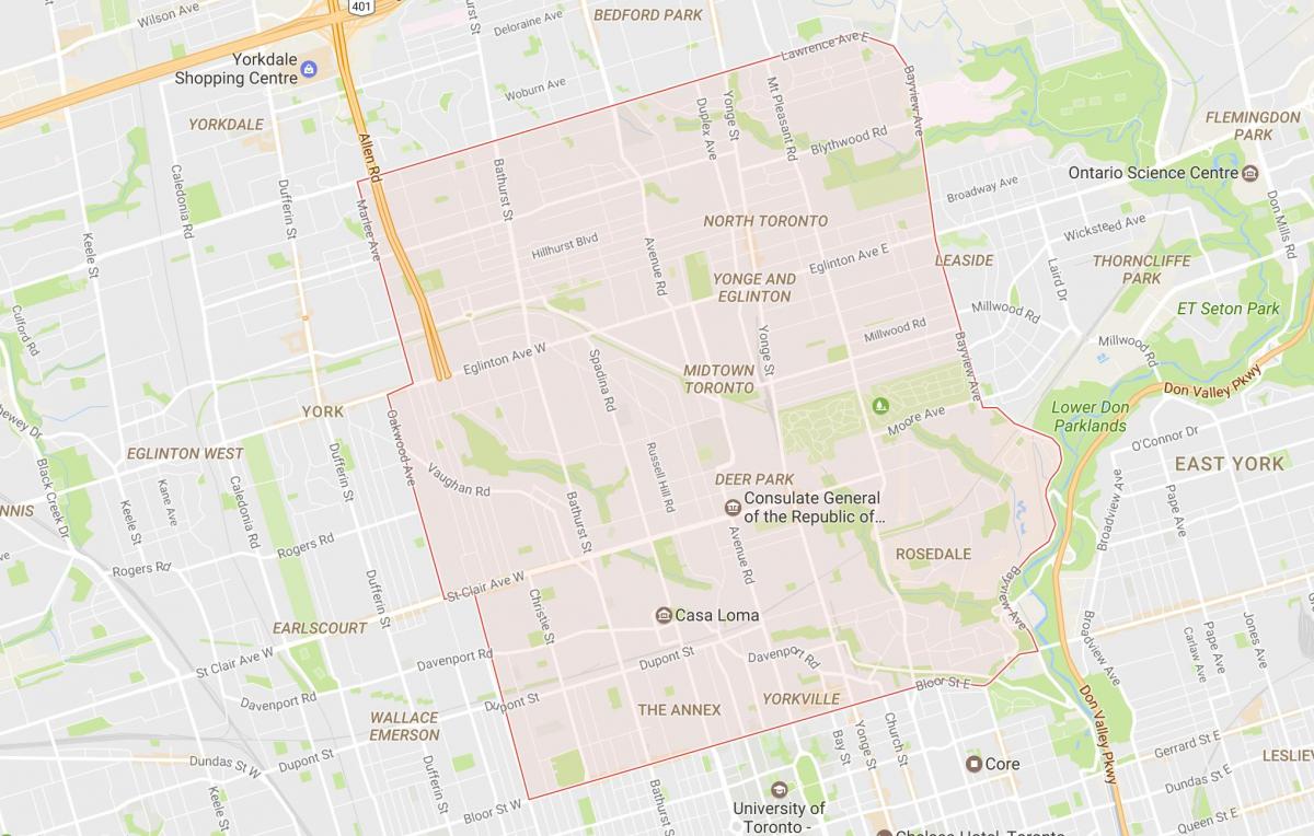 Kaart van Midtown omgewing Toronto