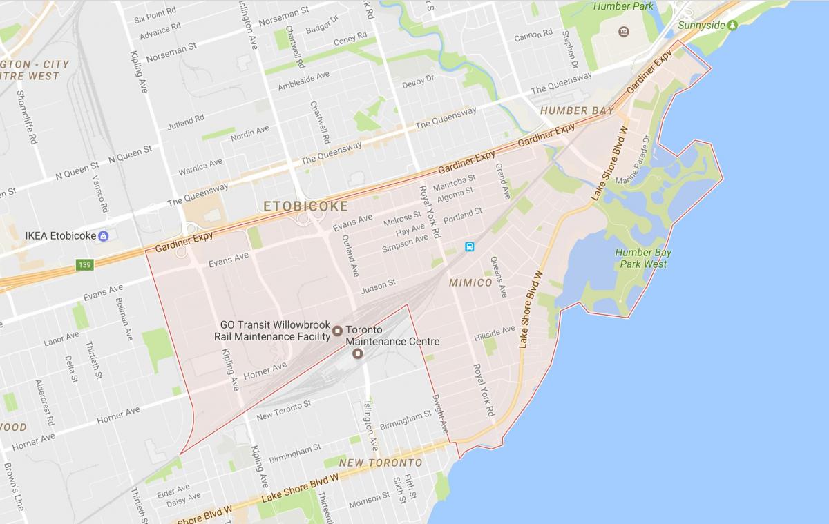 Kaart van Mimico omgewing Toronto