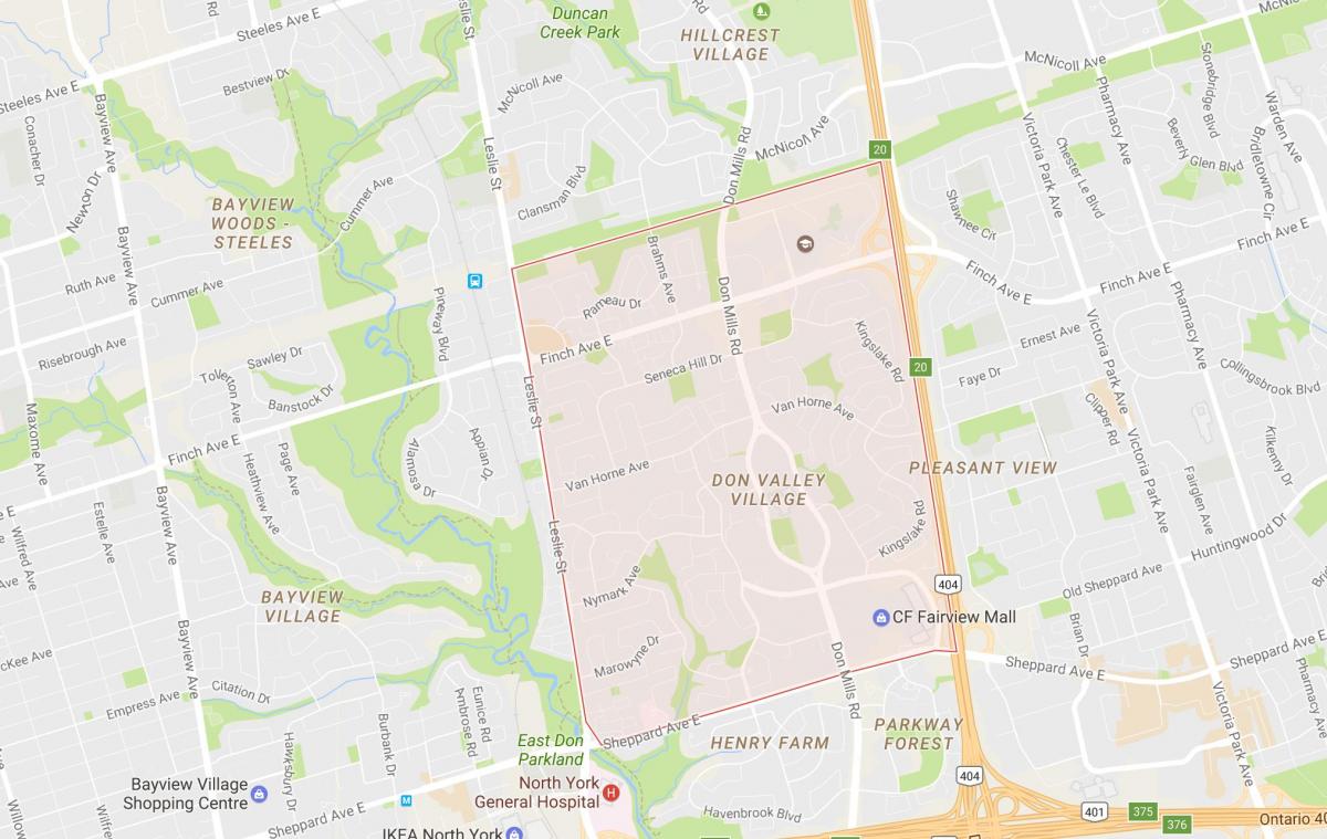 Kaart van Het Vallei Dorp omgewing Toronto