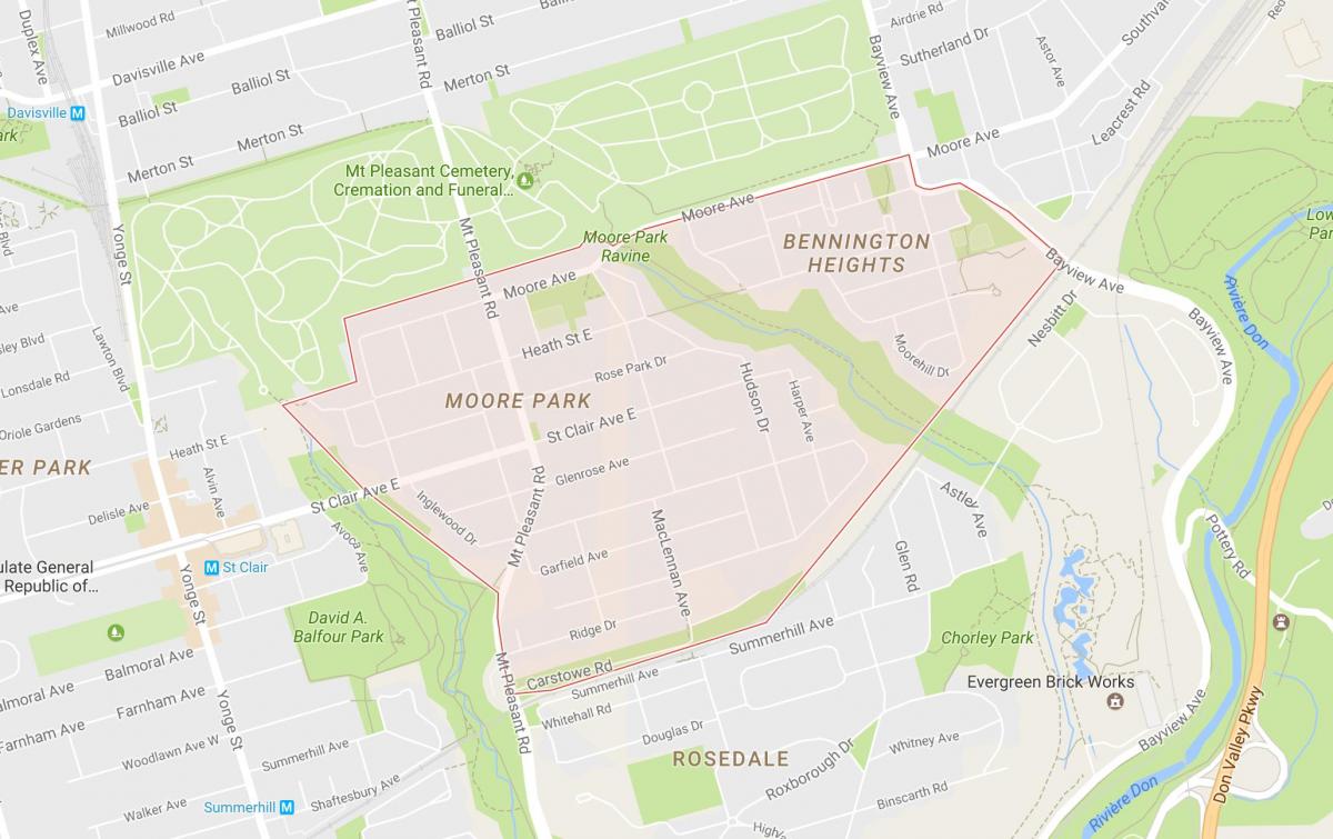 Kaart van Moore Park omgewing Toronto