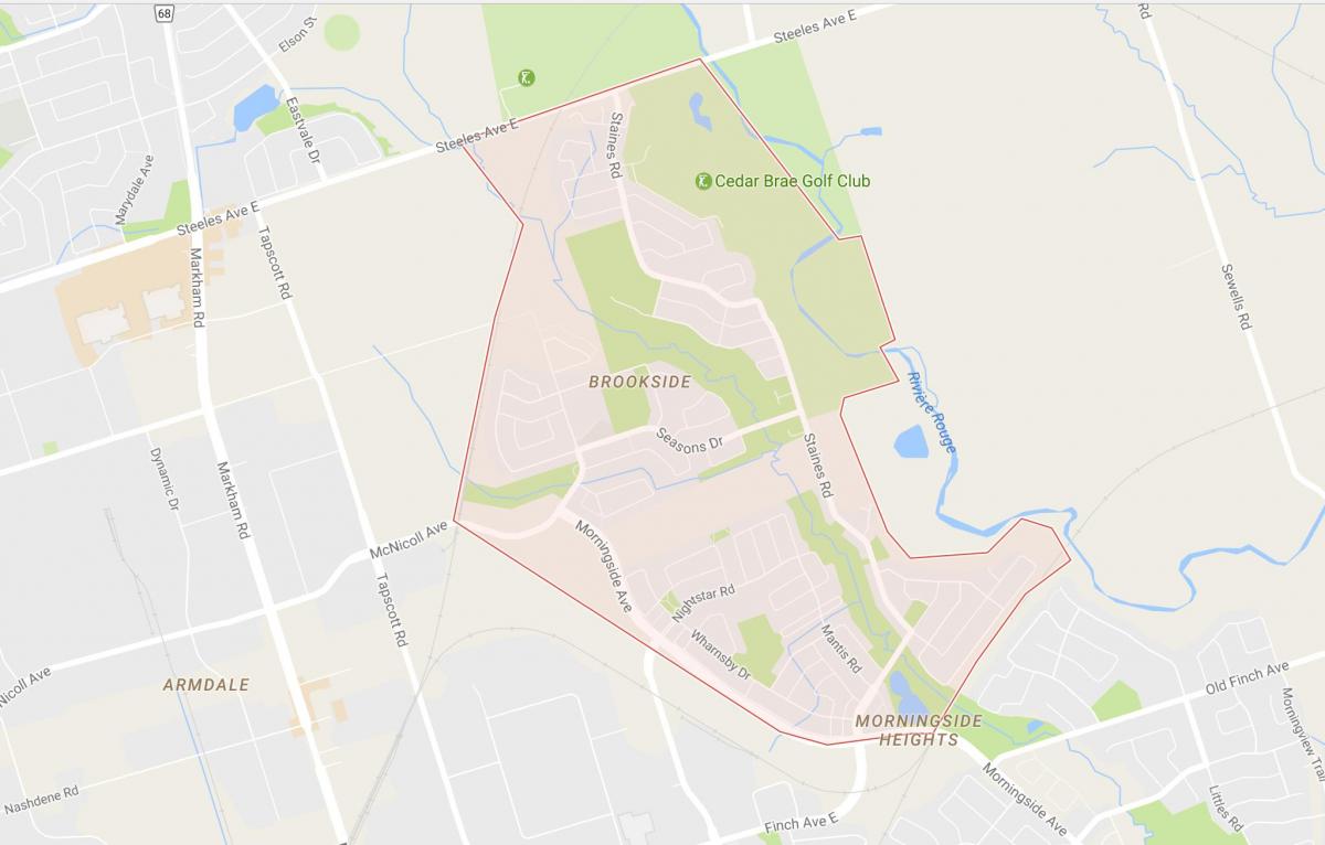 Kaart van die Morningside Hoogtes omgewing Toronto