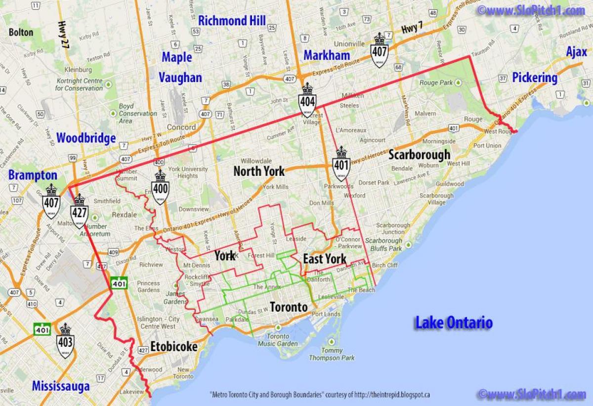 Kaart van munisipaliteite Toronto