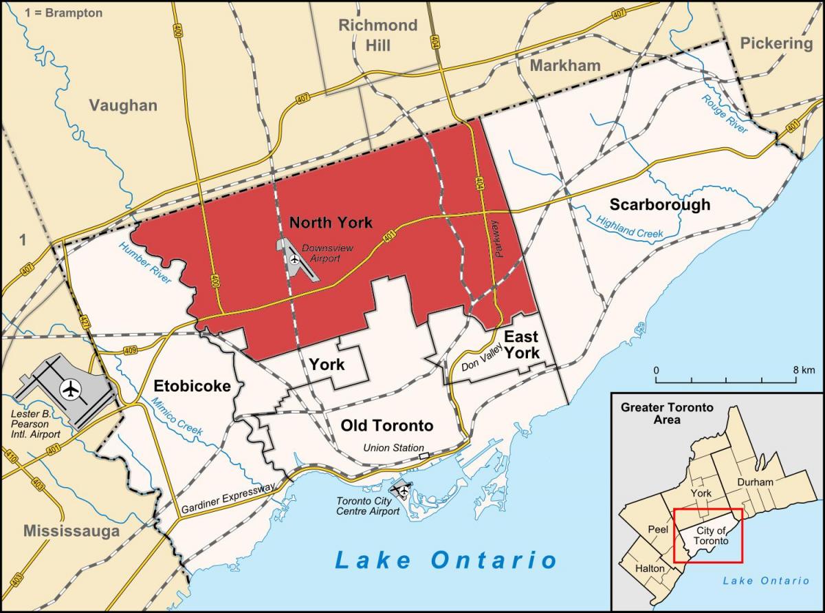 Kaart van Noord York, Toronto
