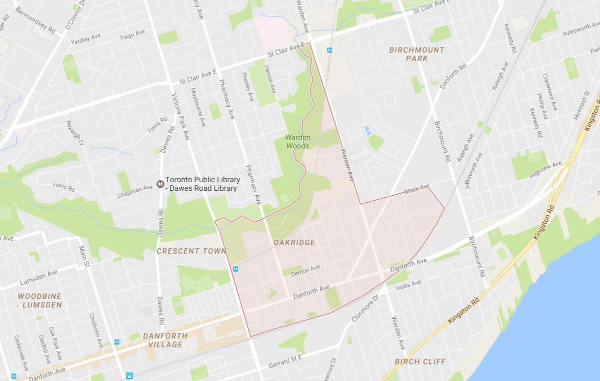 Kaart van Oakridge omgewing Toronto